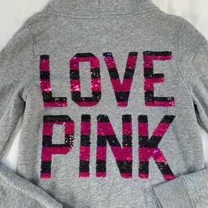 NWOT Pink VS Sequin zip up hoodie